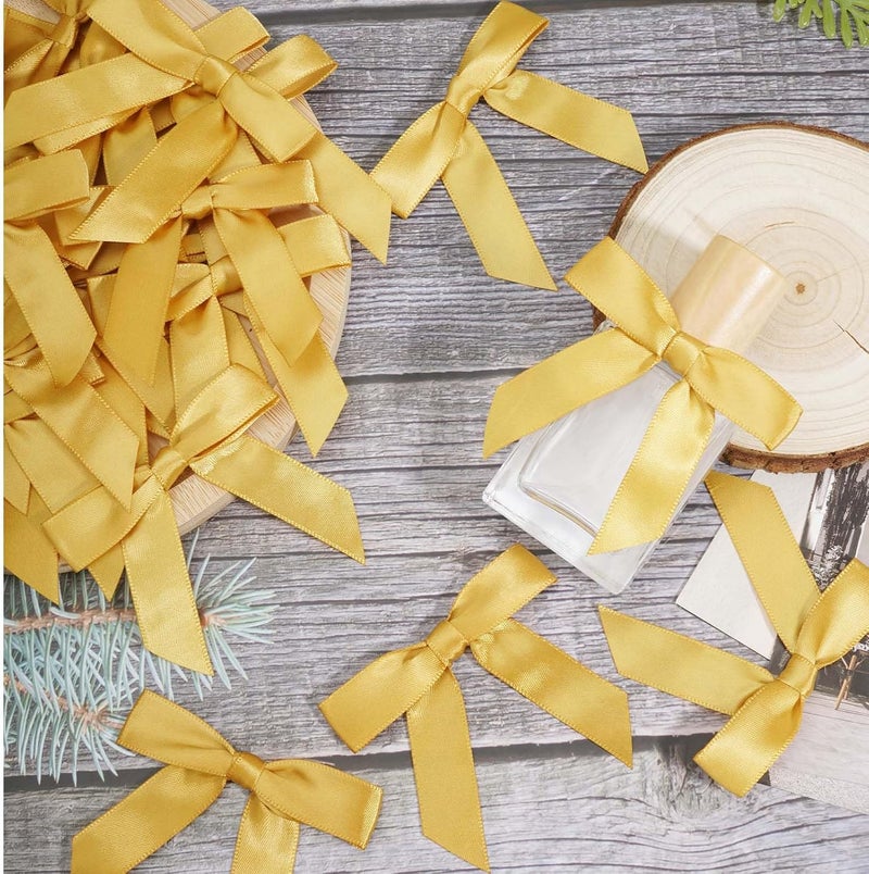 Sokfone Yellow Satin Ribbon Bows for Crafts Twist Tie Bow Decor 2.5" Premade Bows for Gift Wrapping Mini Bows Treat Bags Cake Pop Bows DIY Party Decorations - 50 Counts - Image 2